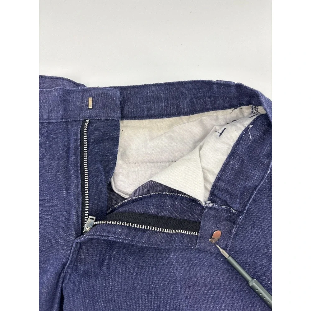 Vintage 1970s Blue Flared Bell Bottom Jeans Pleated Front Slash Pocket 26x31